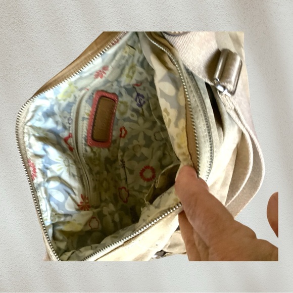 Fossil vintage Tan Canvas Crossbody Handbag  Shoulder Bag Adjustable Strap - Picture 8 of 14